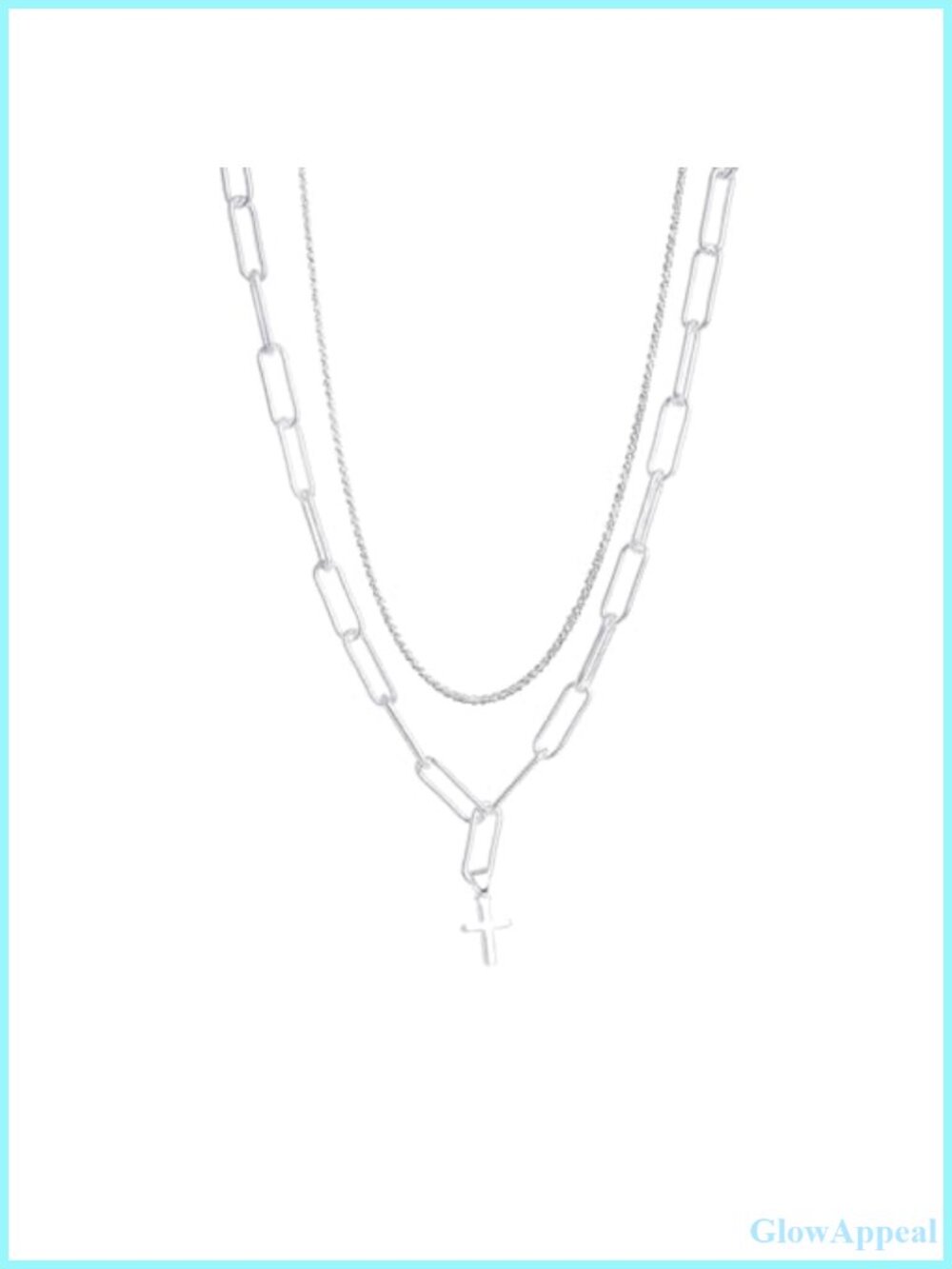 Silver Plated Pearl Cross Charm Necklace Double Layer Unisex Gift